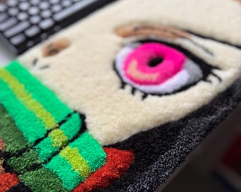 Anime Keyboard Rug | Tufted manga Desk Mat | Handmade Gamer Room Decor