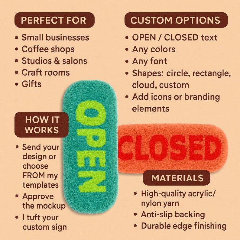 Salon Door Double-sided Open Closed Sign | Luxury Tufted Rug Handmade ...