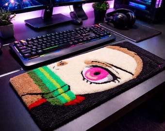 Anime Tufted Desk Rug: Gamer, Manga Fan Decor, Handmade  Accent