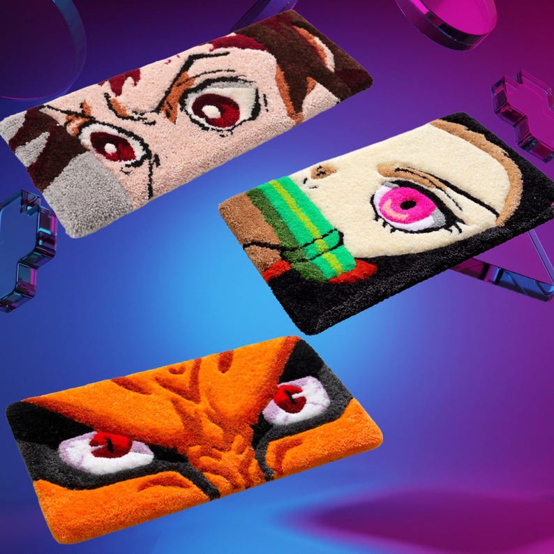 Anime Keyboard Rug – Handmade Tufted Gaming Carpet, Gift for Gamer & Anime Fan image 1