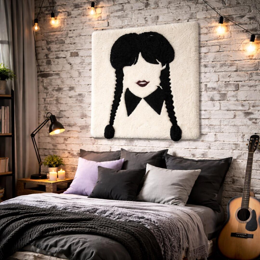 Wednesday Rug Wednesday Rug, Black & White Portrait, Teen Room Decor, 3D Hand Tufted ...