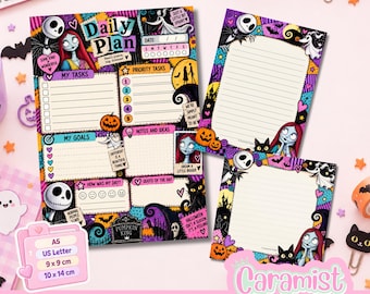 Paquete imprimible de Pesadilla antes de Navidad | Agenda diaria + Bloc de notas | A5, 9x9 cm y 10x14 cm | Descarga digital de Halloween