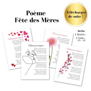 Lot de 4 poèmes imprimables pour maman | Fête des mères | Cartes A5 & affiches A4 | Art mural poétique | Cadeau à imprimer