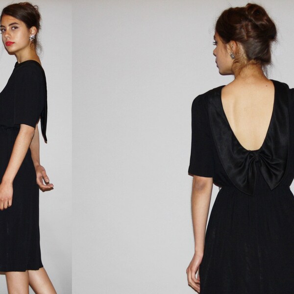 1980s Backless Little Black Dress LBD -  Backless Dress  -  Vintage Black Dress  - WD0868