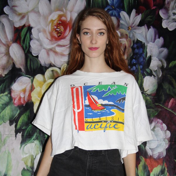 Vintage 80s OP Ocean Pacific Nautical Sailing Beach Crop Top - 1980s Crop Tops - 80s Clothing - WV0493