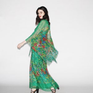 Vintage 1960s Maxi Dress - Vintage 60s  Sheer Floral Caftan  - The Summer Fairy Dress - WD0216