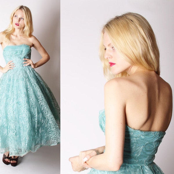 Turquoise 50s Prom Dress / 1950s Blue Wedding Dress Dress / 50s Lace Dresses / Cupcake 50s Dresses / Mermaid Dress / 2357