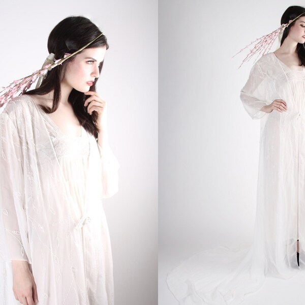 Vintage Bohemian Wedding - Sheer Wedding Gown - Beaded Wedding -