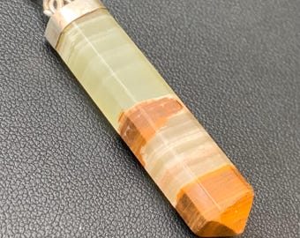 Banded onyx Pendant with 925 Silver : Natural Crystal Healing Necklace / 8 Grams