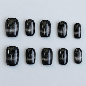 Silver Cat Eye Black Press On Nails/Cat Eye Nails/Abstract Press On Nails/Short Daily Nails/Cool Black Nails/Minimalist Nails Art/Nail Salon