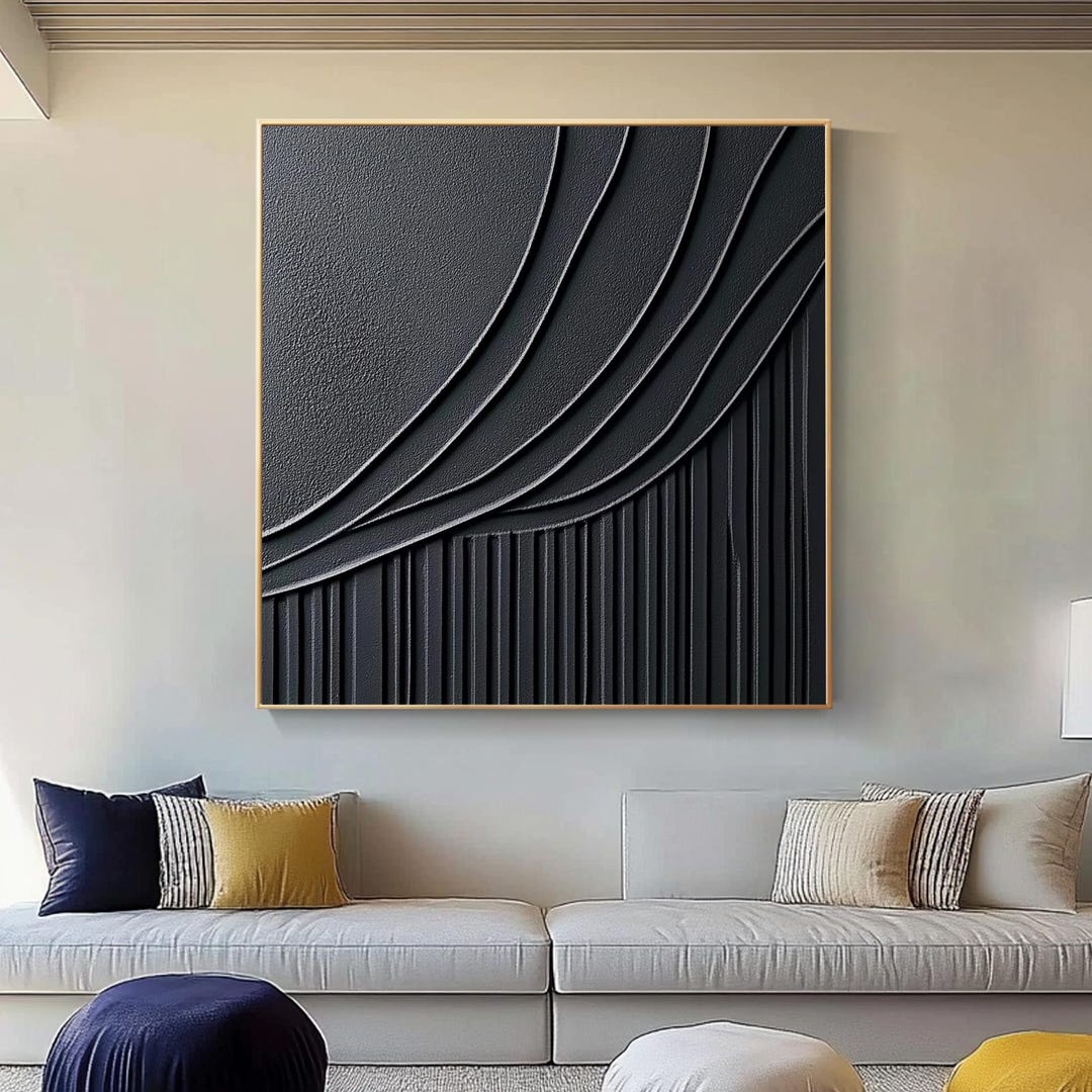 Black Textured Wall Art – Large Minimalist Abstract Painting on Canvas ...