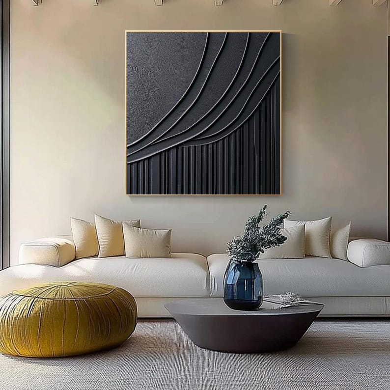Black Textured Wall Art – Large Minimalist Abstract Painting on Canvas ...