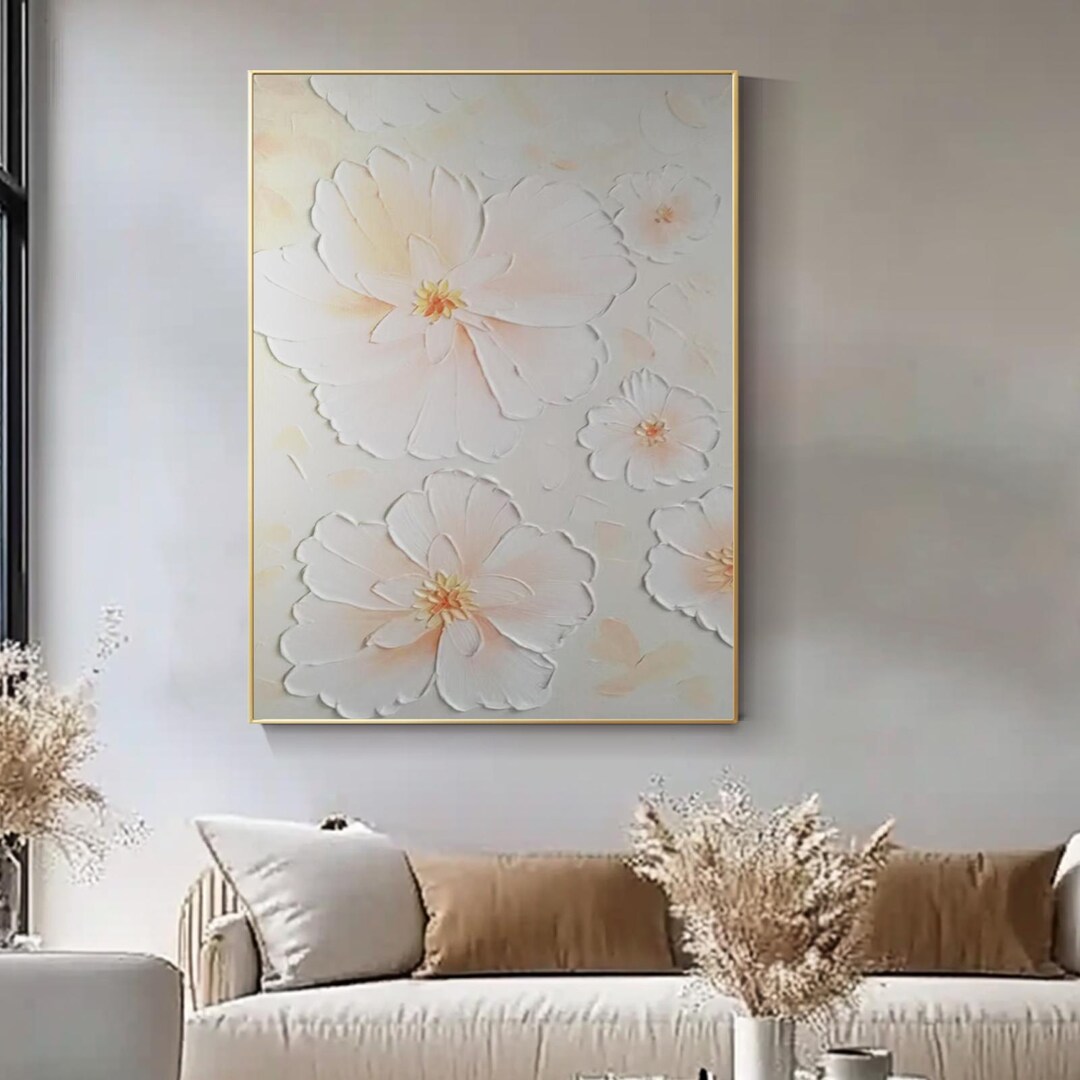 Pink Floral Textured Wall Art – Hand-painted 3D Flower Oil Painting on ...