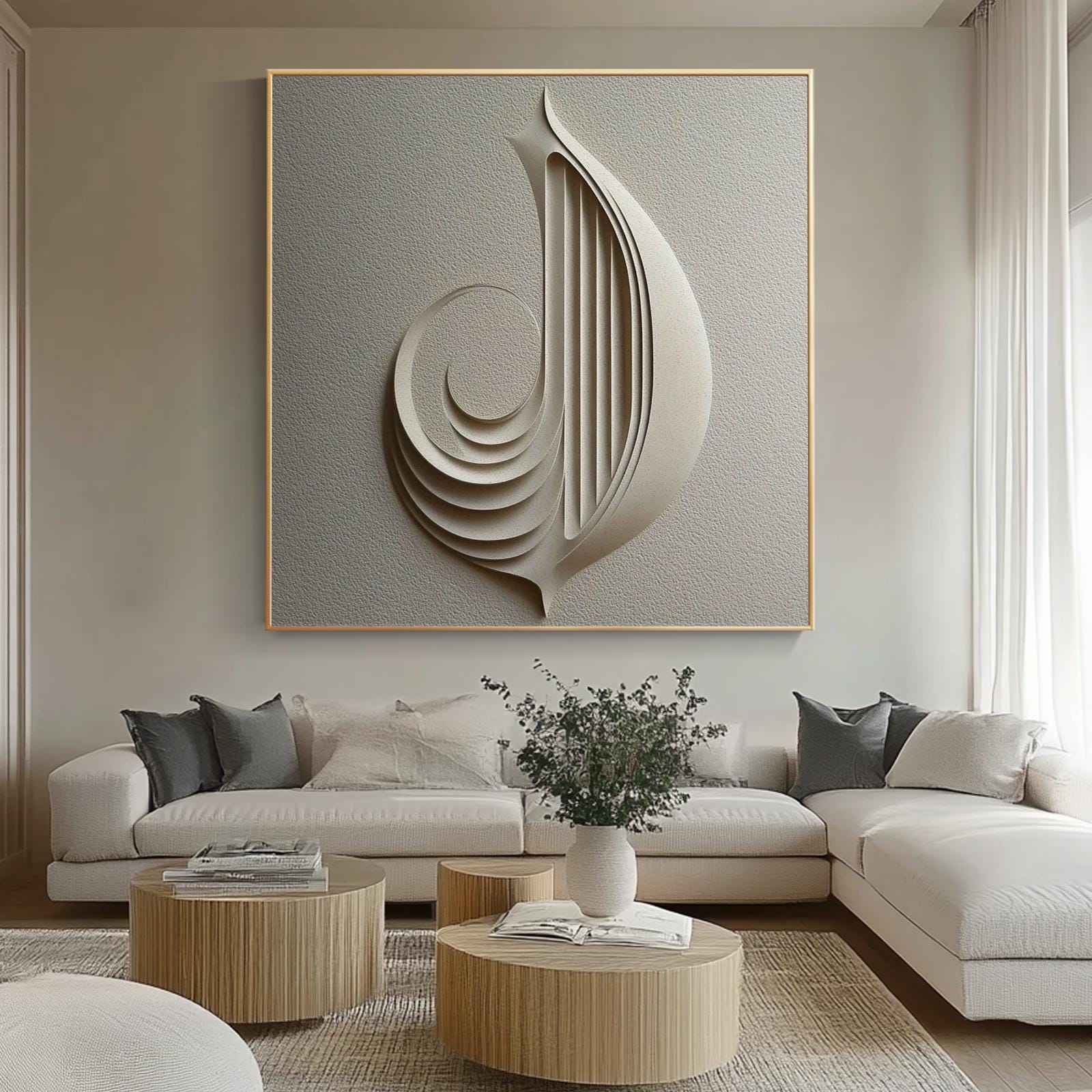 Minimalist 3D Textured Wall Art – Neutral Beige Abstract Oil Painting ...