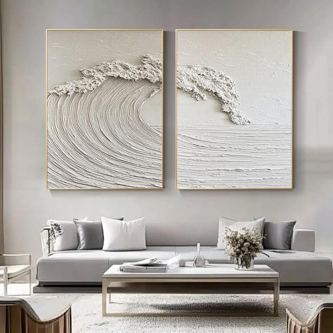 Minimalist Wave Texture Wall Art Neutral Coastal Abstract Oil Painting ...