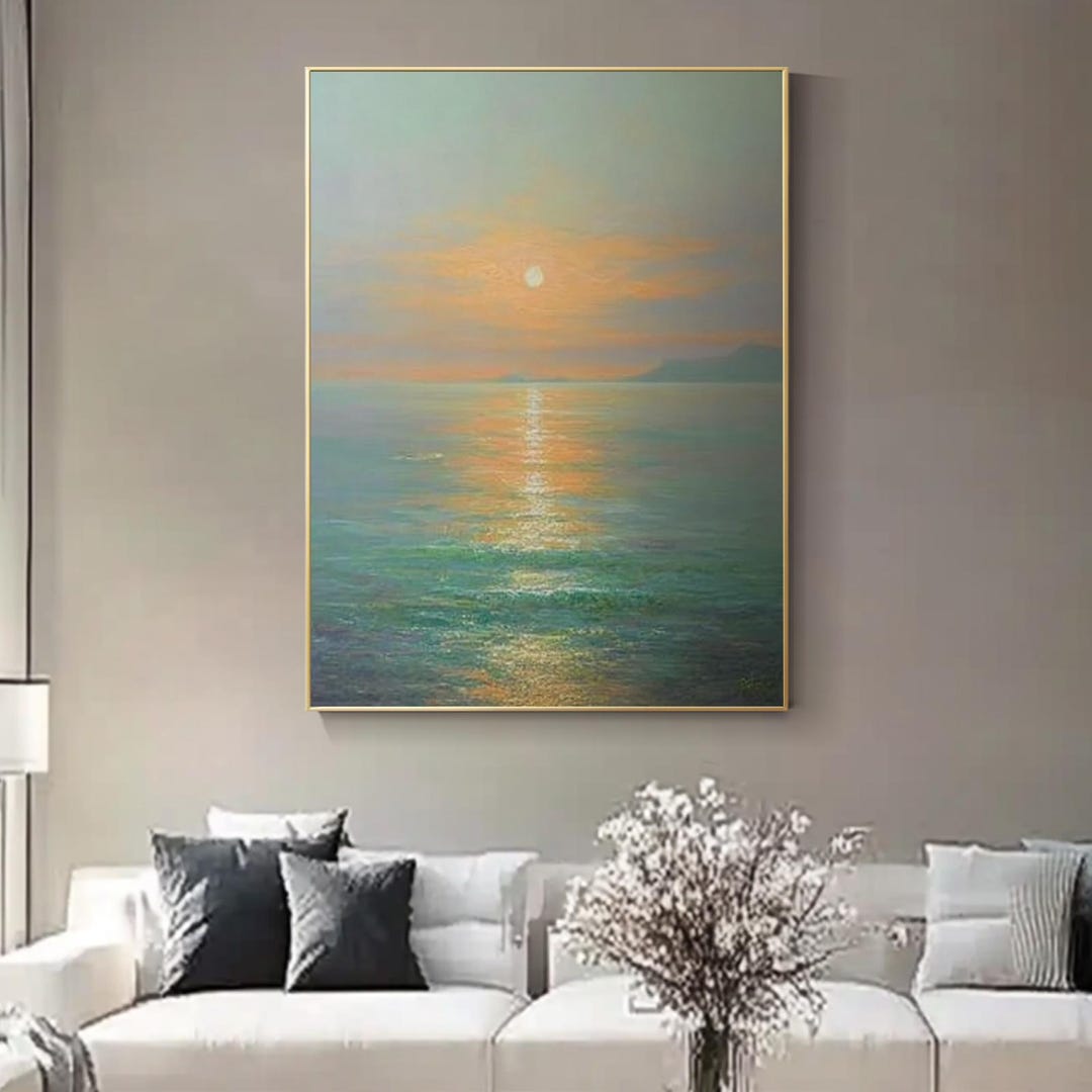 Original Hand Painted Seascape Oil Painting Soft Coastal Sunset Canvas ...