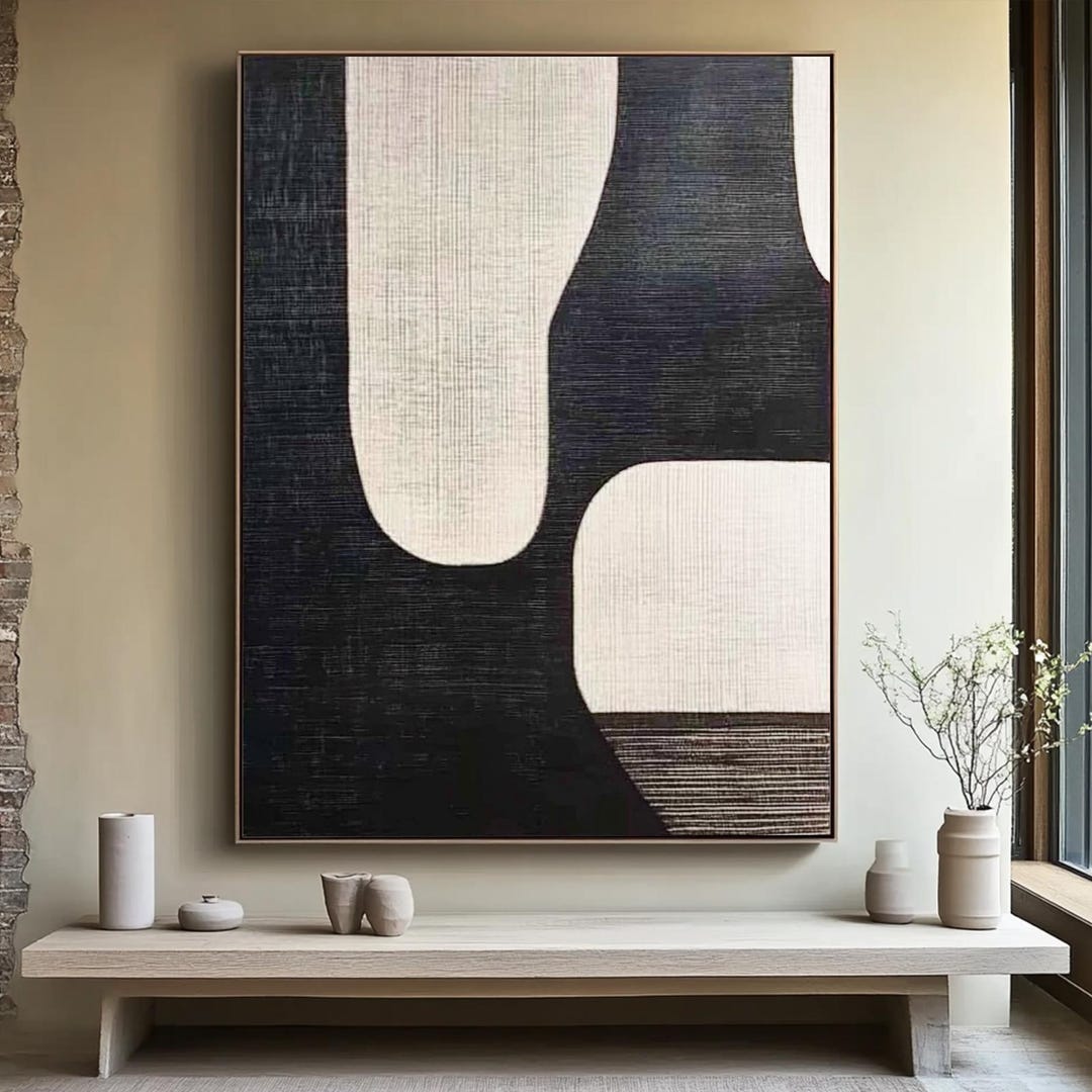 Minimalist Black and White Abstract Wall Art – Textured Geometric ...