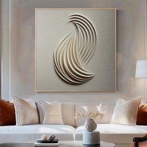 Minimalistische strukturierte Wandkunst, neutrales beige 3D-Ölgemälde, moderne abstrakte Leinwandwandkunst für Wohnzimmer, zeitgenössisches Wohndekor