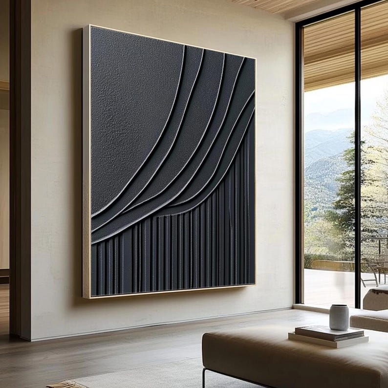 Black Textured Wall Art – Large Minimalist Abstract Painting on Canvas ...