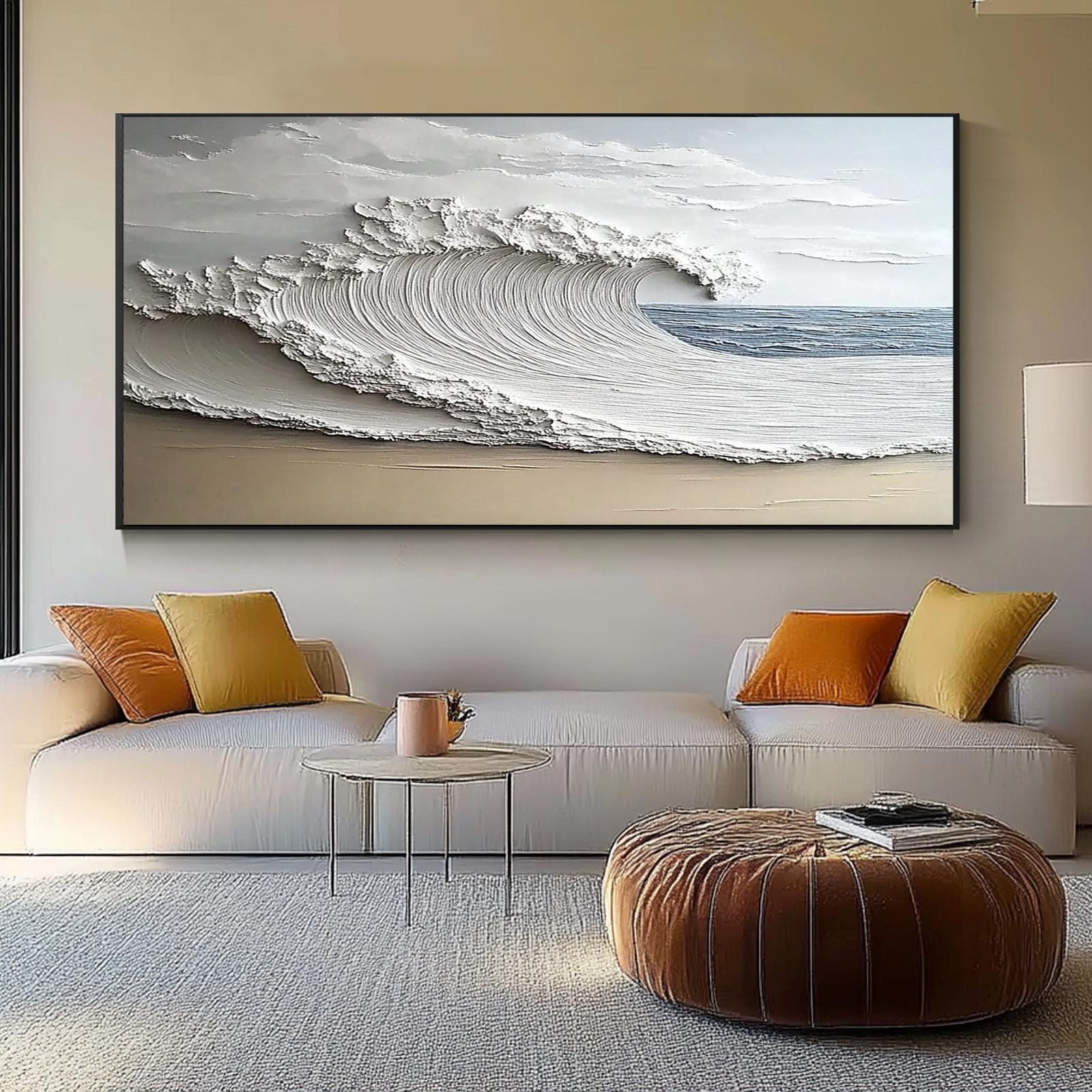 V-inspire 3D Textured Wave Wall Art - 24x36 Inch Hand-Painted Oil Painting On Canvas, Modern Abstract Ocean Decor With Wood Frame - View #7