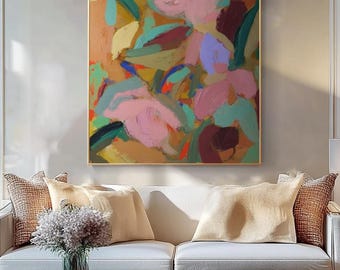 Original handgemaltes Ölgemälde Abstrakte Blumen Große Leinwand Moderne Wand Kunst Dekor Kunstwerk