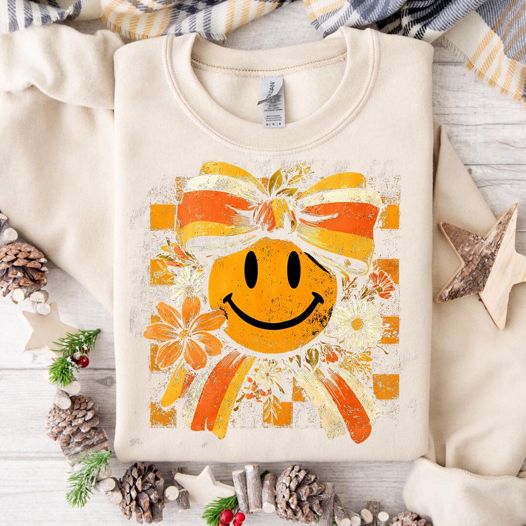 Floral Fall Smiley Face Bow Png, Fall Png, Fall Pumpkin Sublimation Png ...