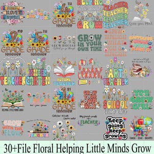 Plus de 30 ensembles floraux pour aider les petits esprits à grandir PNG, Life Wildflower, retour à l'école PNG, téléchargement de conception de sublimation d'appréciation de l'enseignant