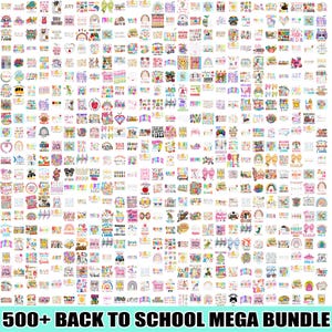 500+ Design Back to School Mega PNG Bundle, Cute Classroom Sublimation, Coquette Bow, Preppy School Graphics for Teachers & Students