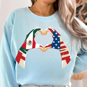 USA Mexico Heart Hands Png, Mexican American Unity Tee, Patriotic Friendship Shirt, Latino Heritage Pride Gift, Cultural Love Apparel Png