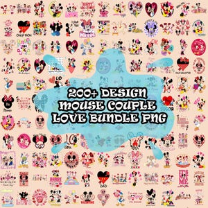 200+ Cute Mouse Couple Love PNG Bundle, Valentine Cartoon Characters, Romantic Digital Clipart, Matching Couple Sublimation Files