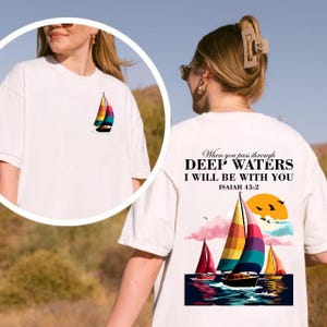 When You Go Through Deep Waters PNG, Isaiah 43:2 Design, Christian png, Bible Verse PNG, Faith Based Download, Sailboat Summer PNG