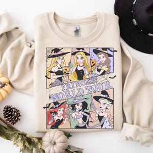 Disney World Halloween Princess Shirt with Ariel Cinderella Belle Elsa Tiana Aurora, Cute Witchy Fall Princess Png