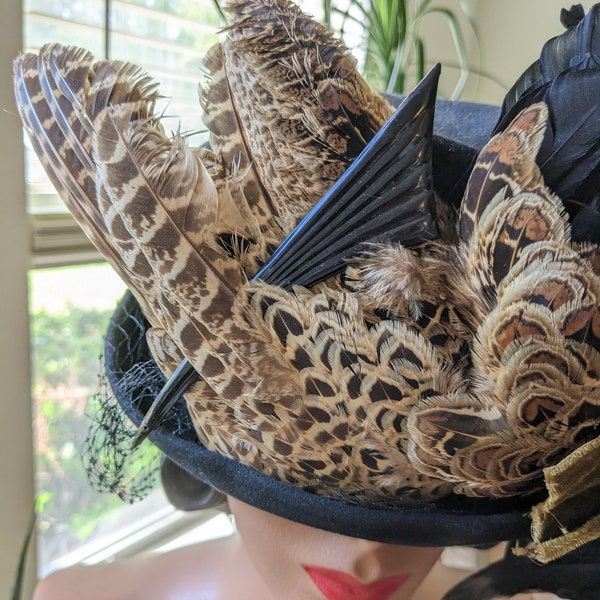 Vintage Black Art Deco Abstract Bird Feather Shape Decoration Hat Millinery Trim
