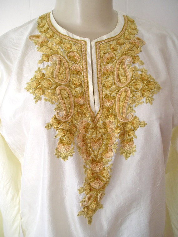 Mod 1960s Silk Indian Blouse with Kashmiri Embroid