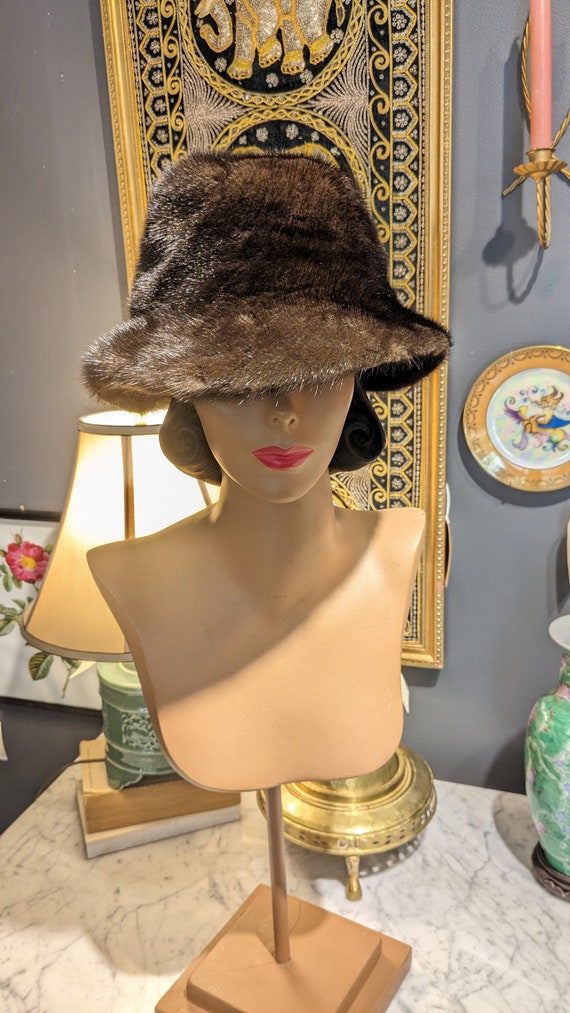 1950s Glamour Mink Bucket Hat Evans of Chicago Da… - image 3