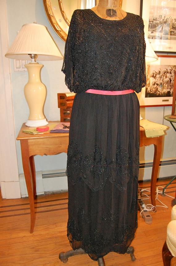 1912 - 1914 Titanic Era Edwardian Silk Chiffon Beaded Black Tunic Style Evening  Dress Costume Film Television - Etsy Israel