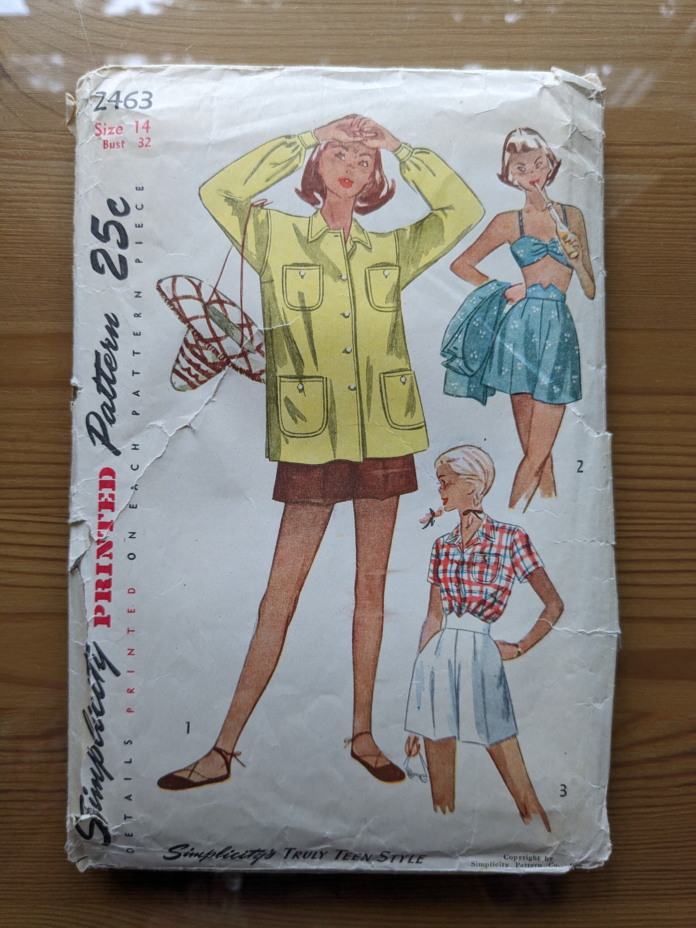 Vintage 1948 Simplicity Sewing Pattern 2463 Playsuit Shorts Bra Shirt Beach Jacket Fits up to 34 Bust 28 Waist Sewing Project