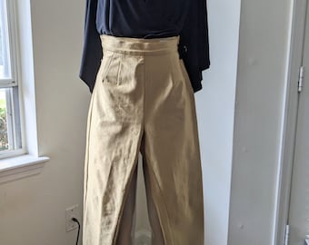 Vintage 1980s Gold Spandex Does 1950s Lurex Vixen Stirrup Pants Waist 29"