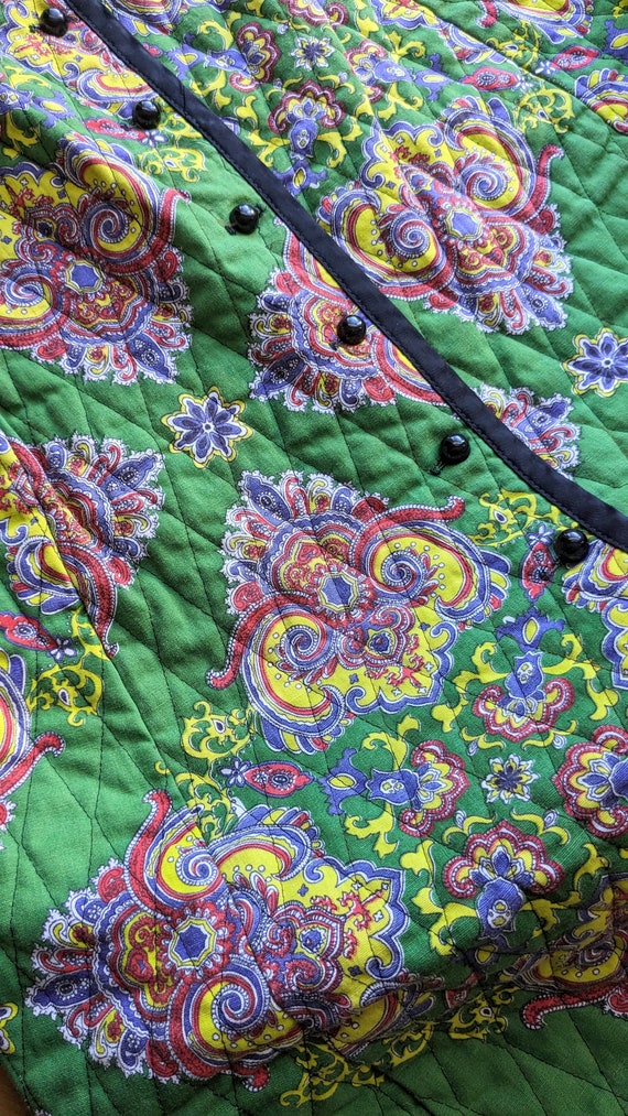 Quilted 1960s 1970s Maxi Floral Paisley Print Cot… - image 3