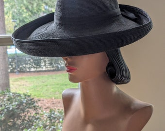 1940s Hollywood Gothic Glamour Upturned Wide Brim Straw Hat Trim Ready