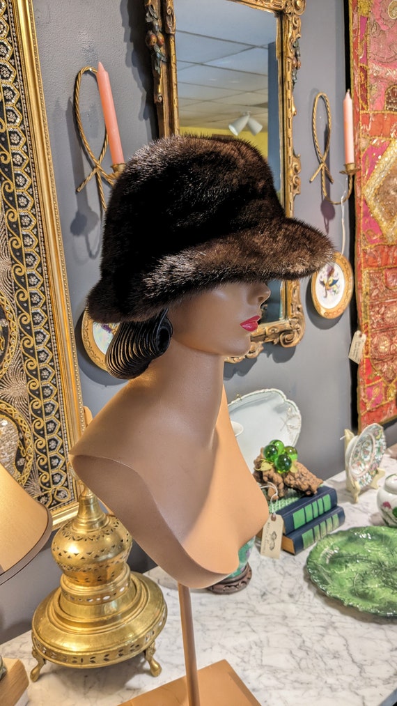 1950s Glamour Mink Bucket Hat Evans of Chicago Da… - image 1