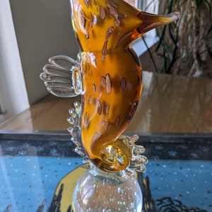 Genuine Italian Handblown Murano Glass Tabletop Seahorse Sculpture Yellow Gold Flecks Birthday Gift