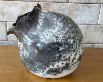 Handmade Raku Ceramic Vase – Asymmetrical, Organic, One of a Kind