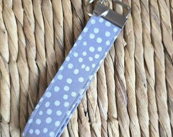 Neutral Dots Fabric Keychain Wristlet, Handmade Key Fob Holder, Sturdy Silver Hardware