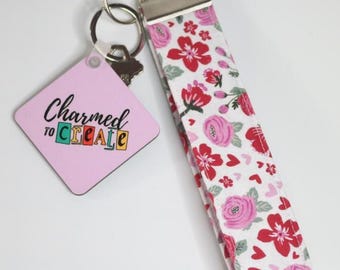 Valentines Keychain Wristlet: Handmade Fabric Key Fob - 6"