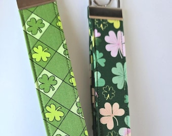 St Patrick's Day Keychain Wristlet: Handmade Fabric Key Fob - 6"