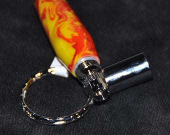 Handmade Orange and Yellow Acrylic Chrome Cigar Punch Cutter Key Chain 17-017