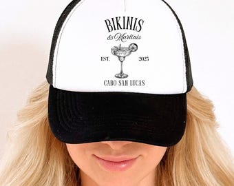 Margs and Matrimony Hat, Bikinis and Martinis Hat, Bachelorette Trucker Hat, Bride Pool Party Hat, Girls Trip Hat, Bridal Hat, Margs Hat