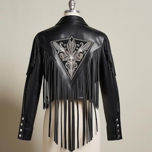 Leather Rose Jacket Vintage Fringe - Etsy UK Leather Rose Jacket Vintage Fringe - Etsy UK