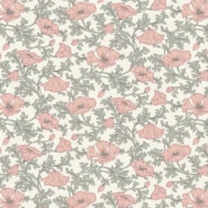 May include: A seamless pattern featuring pink flowers and gray leaves on a white background. The floral design is repeated throughout the image, creating a delicate and feminine aesthetic.
